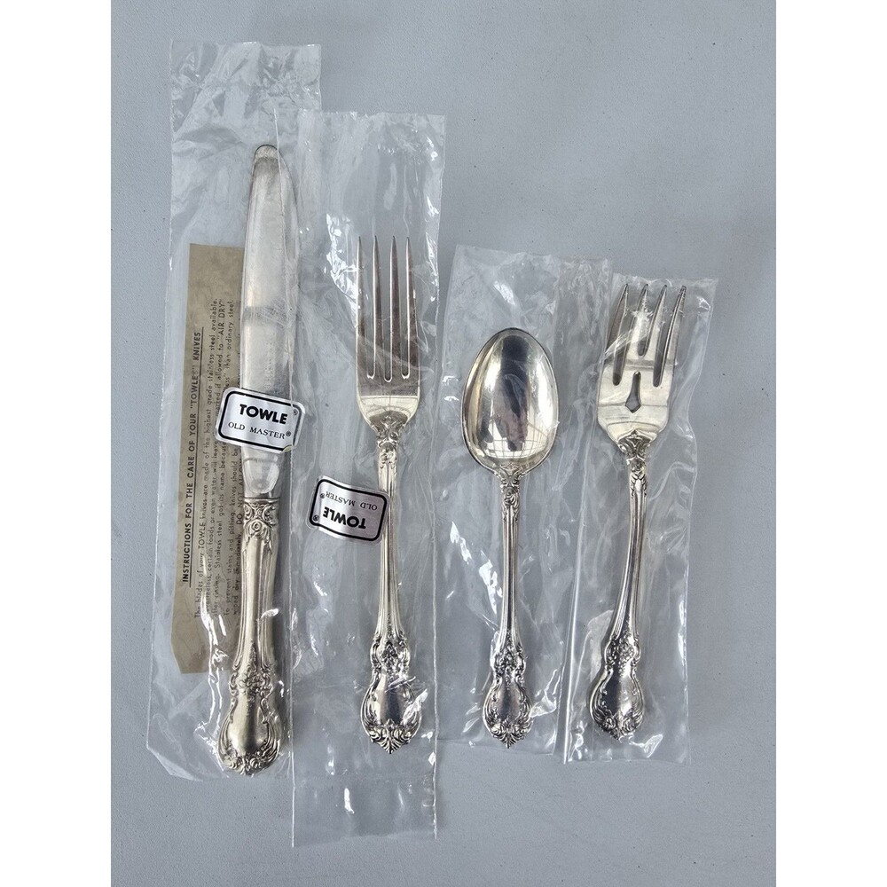 Unused Towle Old Master Sterling 4 Pc Place Setting Knife Fork Spoon Salad Fork